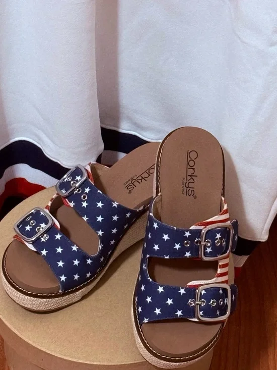 Corkys Womens Yeah Okay Americana Sandals - Picture 1 of 9